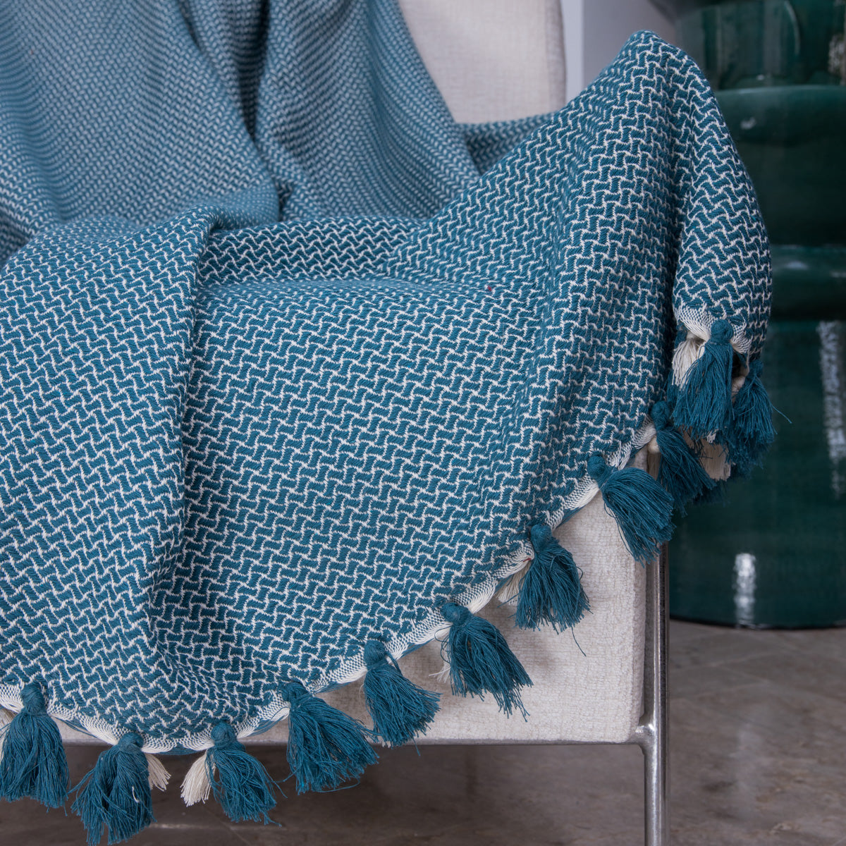 Plaid coton bleu pétrole VERBIER