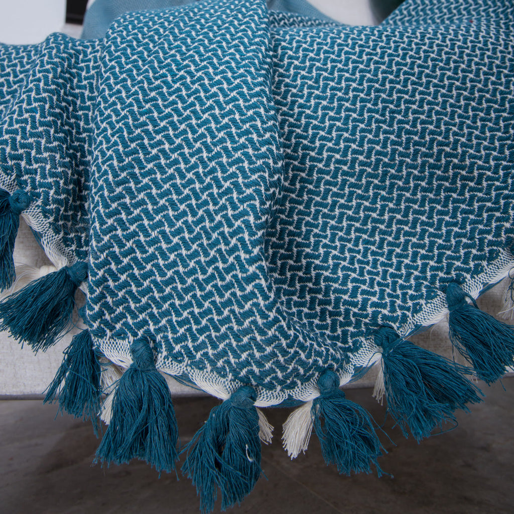 Plaid coton bleu pétrole VERBIER - 160x250 cm