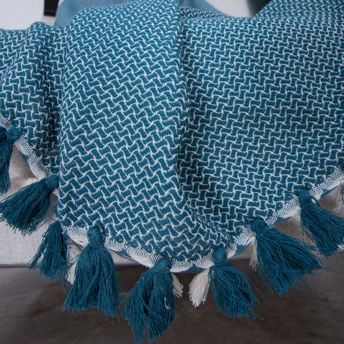 Plaid coton bleu pétrole VERBIER - 160x250 cm