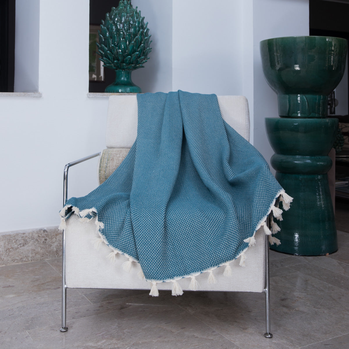 Plaid coton bleu pétrole ZERMATT - 130x170 cm