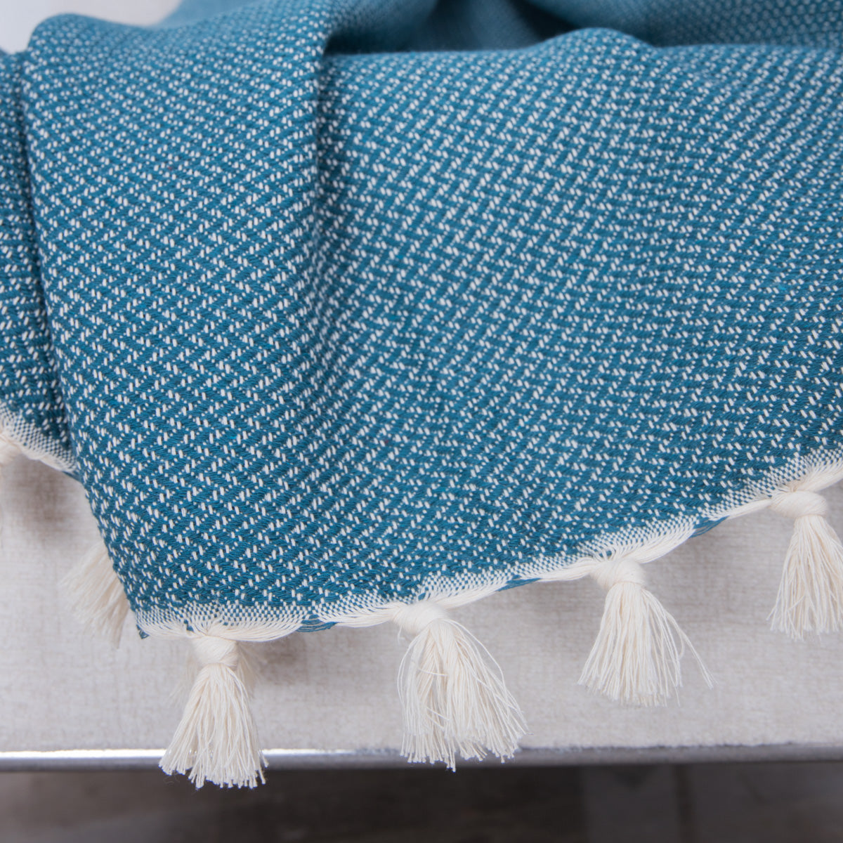 Plaid coton bleu pétrole ZERMATT - 130x170 cm