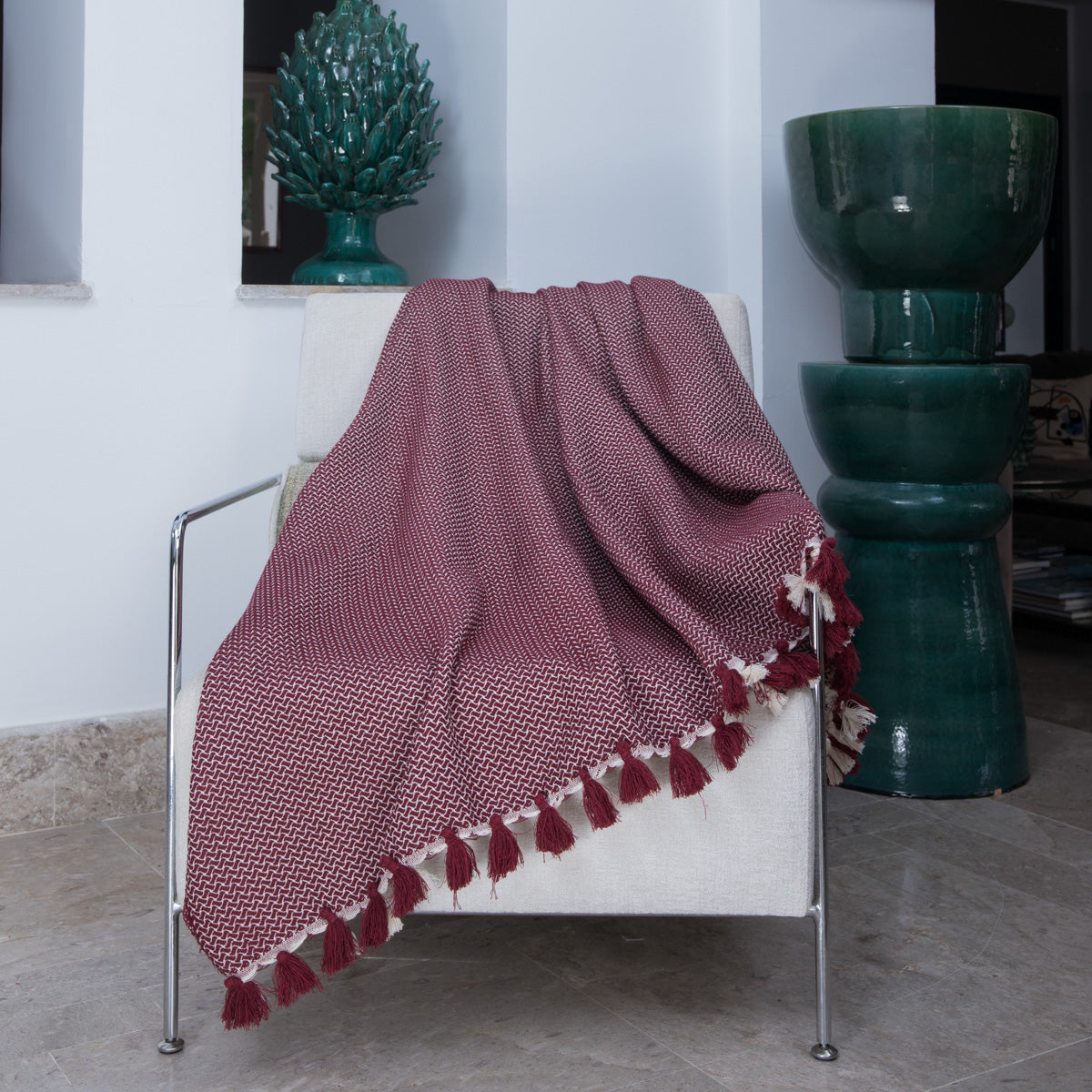 Plaid coton rouge bordeaux VERBIER - 130x170 cm