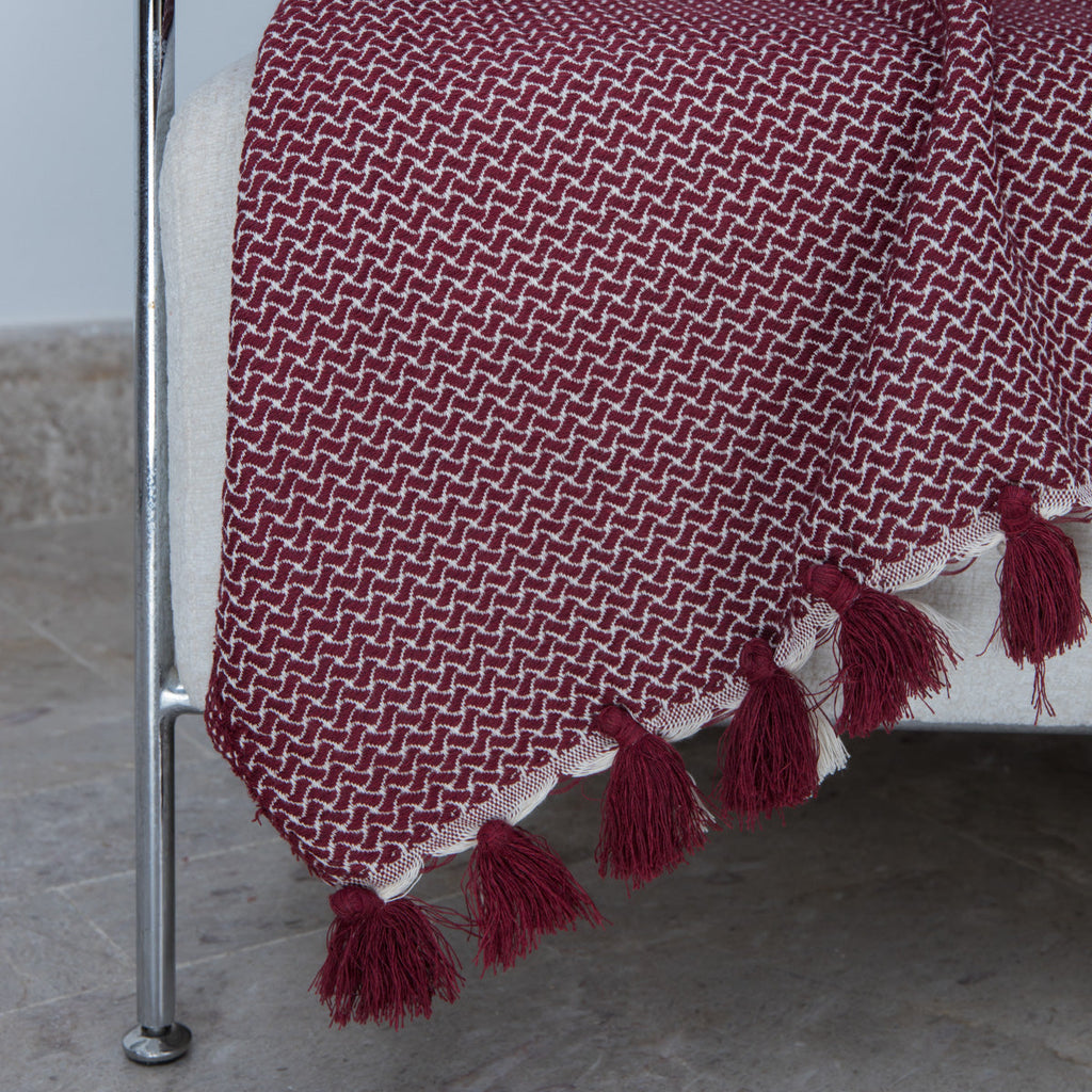Plaid coton rouge bordeaux VERBIER - 130x170 cm