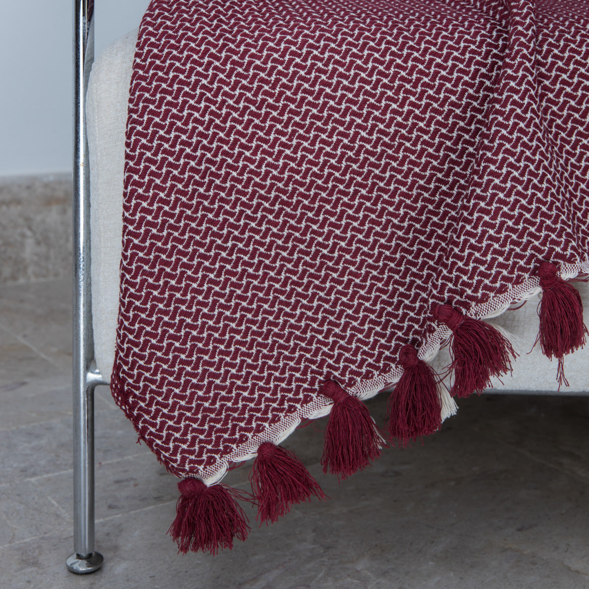 Plaid coton rouge bordeaux VERBIER - 130x170 cm
