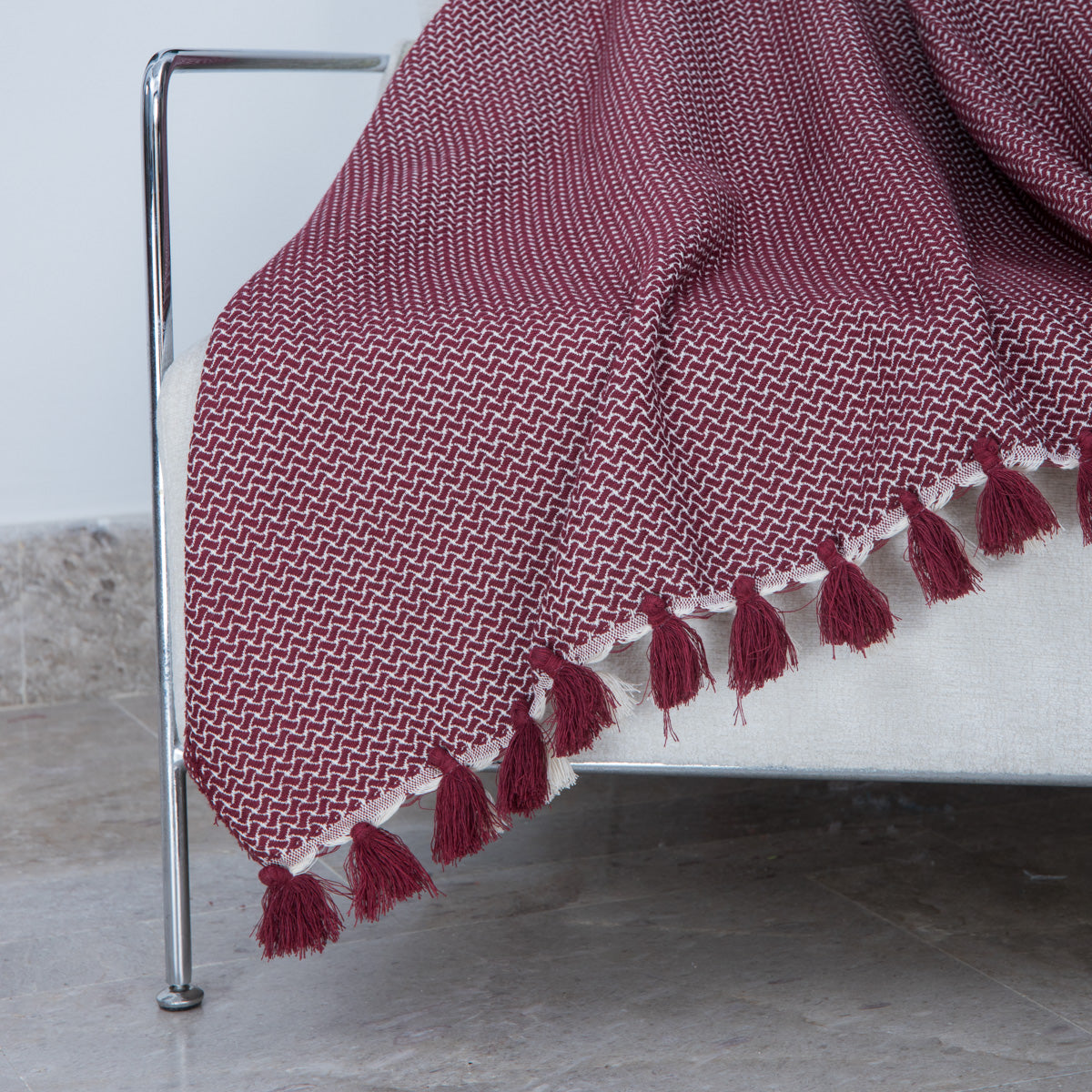 Plaid coton rouge bordeaux VERBIER - 130x170 cm