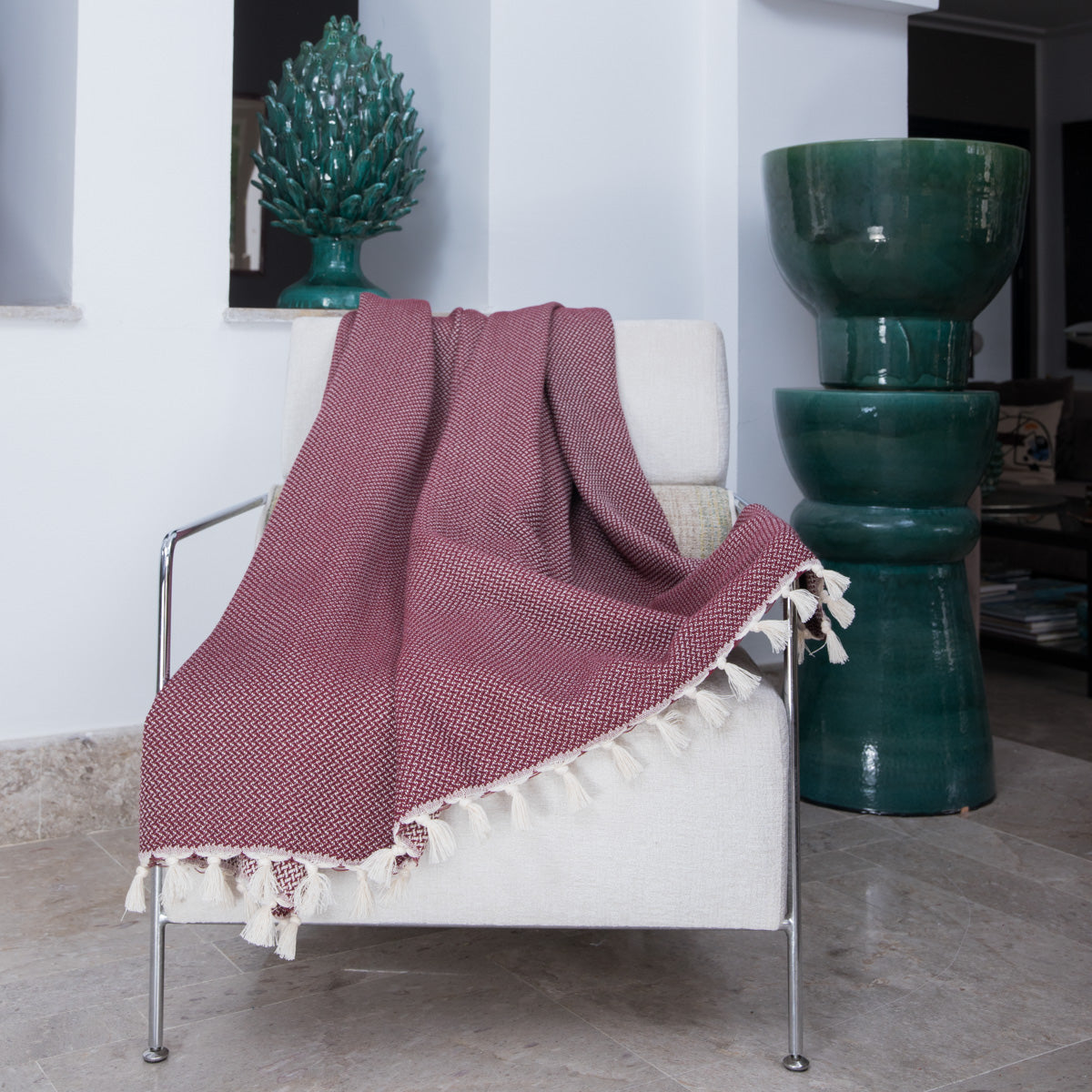 Plaid coton rouge bordeaux ZERMATT - 130x170 cm