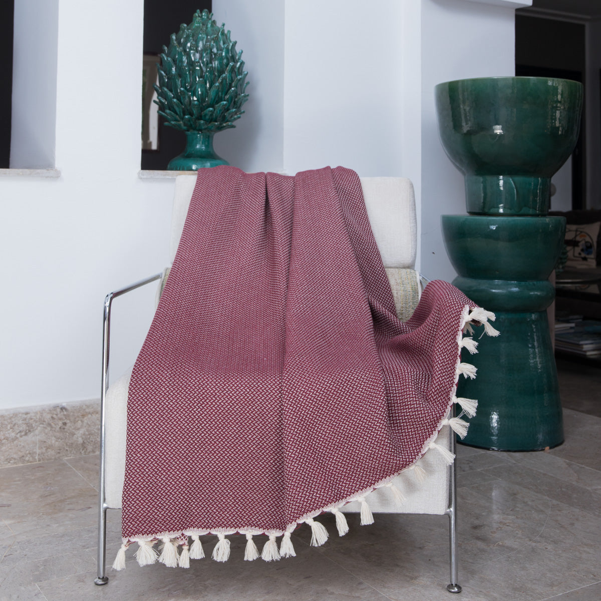 Plaid coton rouge bordeaux ZERMATT - 130x170 cm