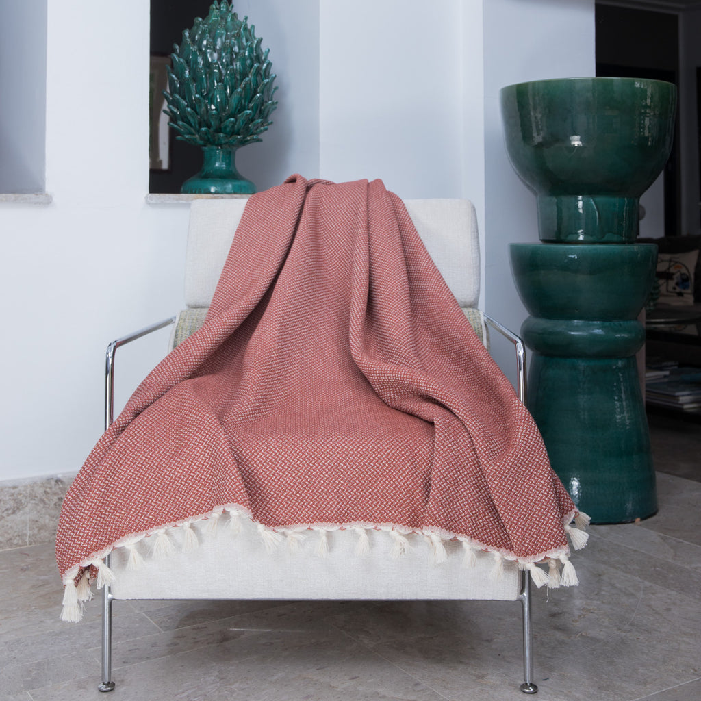 Plaid coton rouge tomette ZERMATT - 130x170 cm