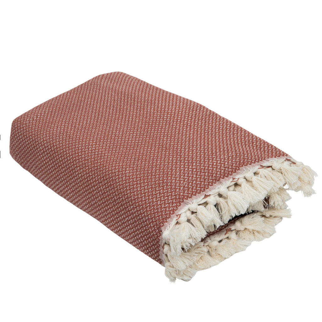 Plaid coton rouge tomette ZERMATT - 130x170 cm