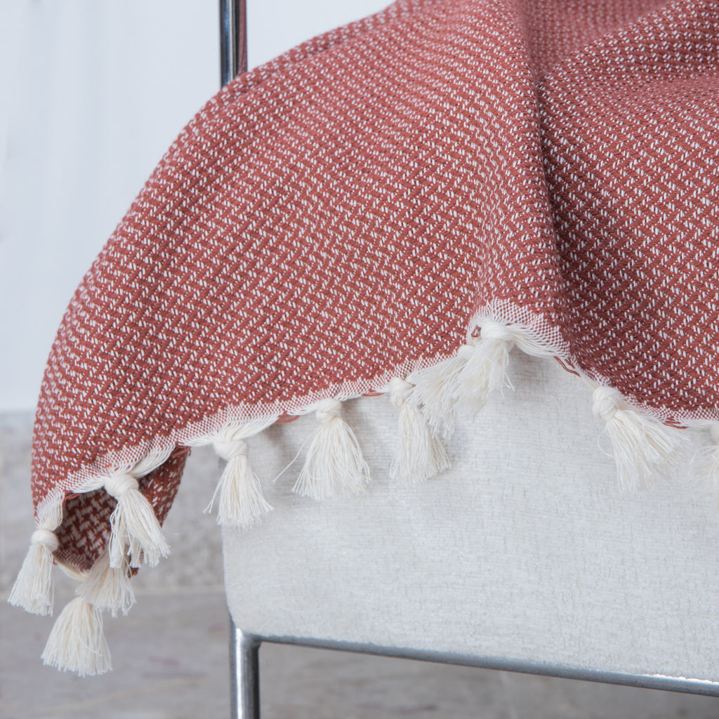 Plaid coton rouge tomette ZERMATT - 130x170 cm