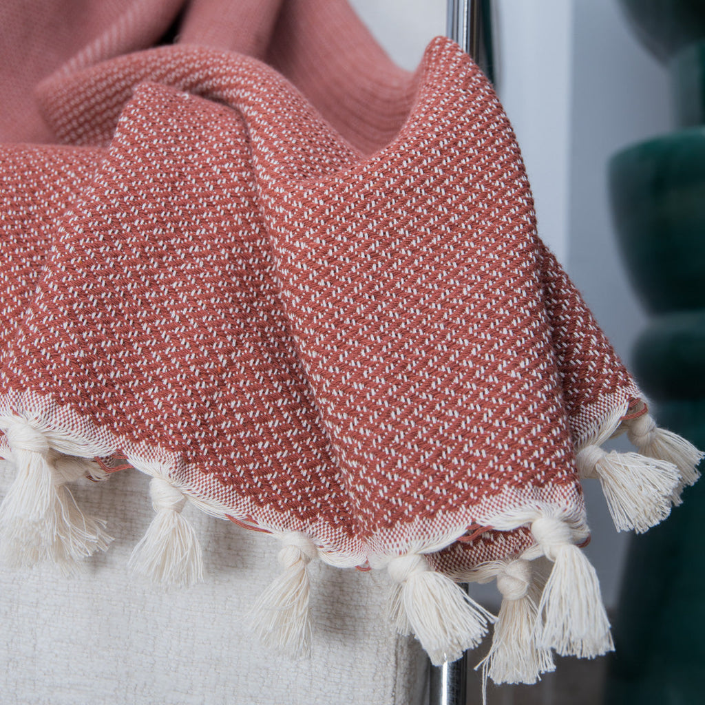 Plaid coton rouge tomette ZERMATT - 130x170 cm