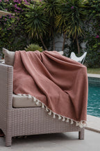 Plaid coton rouge tomette ZERMATT - 130x170 cm
