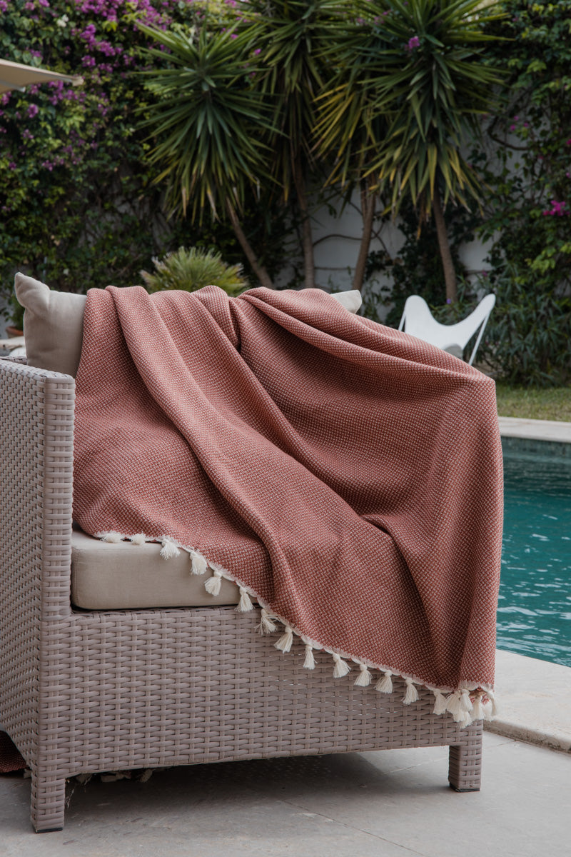 Plaid coton rouge tomette ZERMATT - 130x170 cm