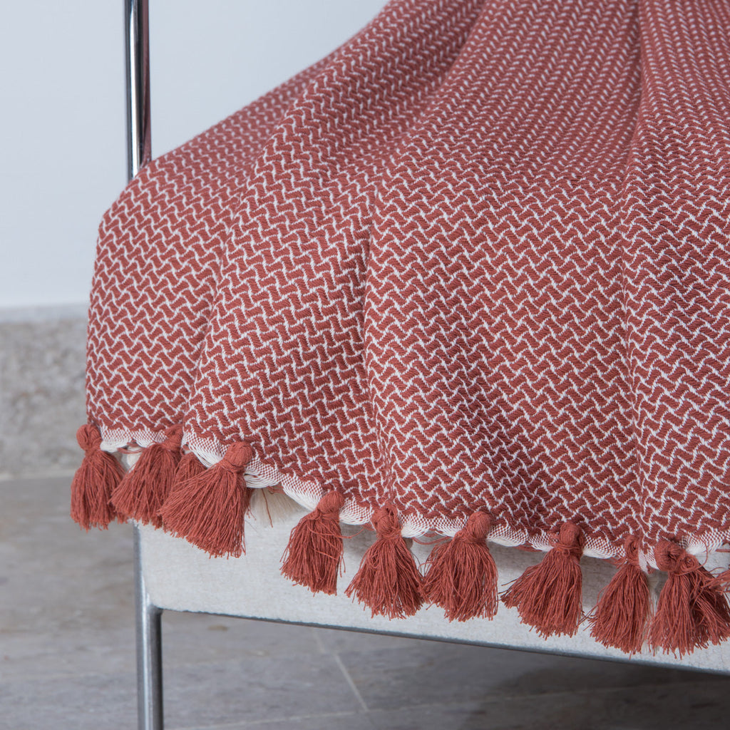 Plaid coton rouge tomette VERBIER - 130x170 cm