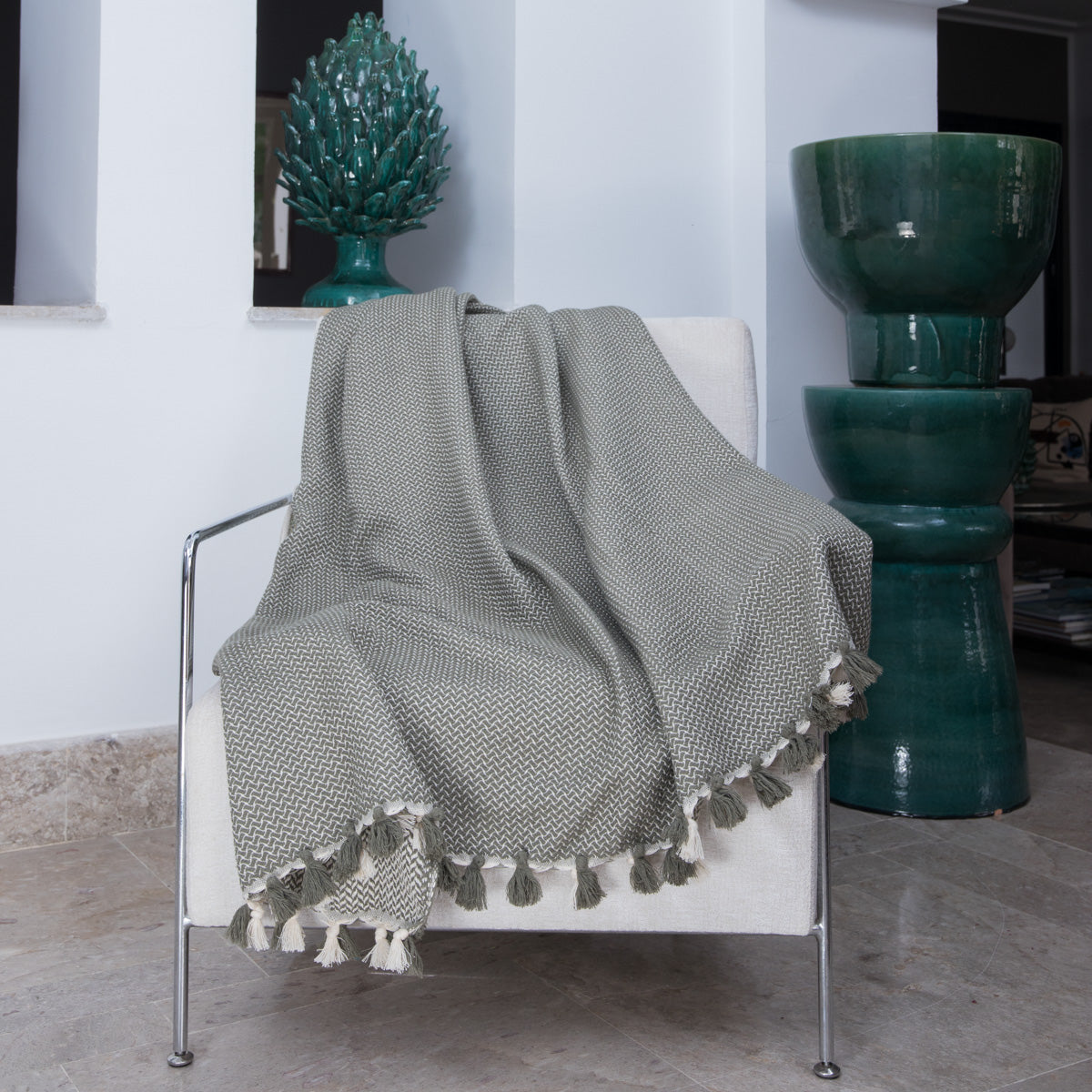 Plaid coton beige lin VERBIER