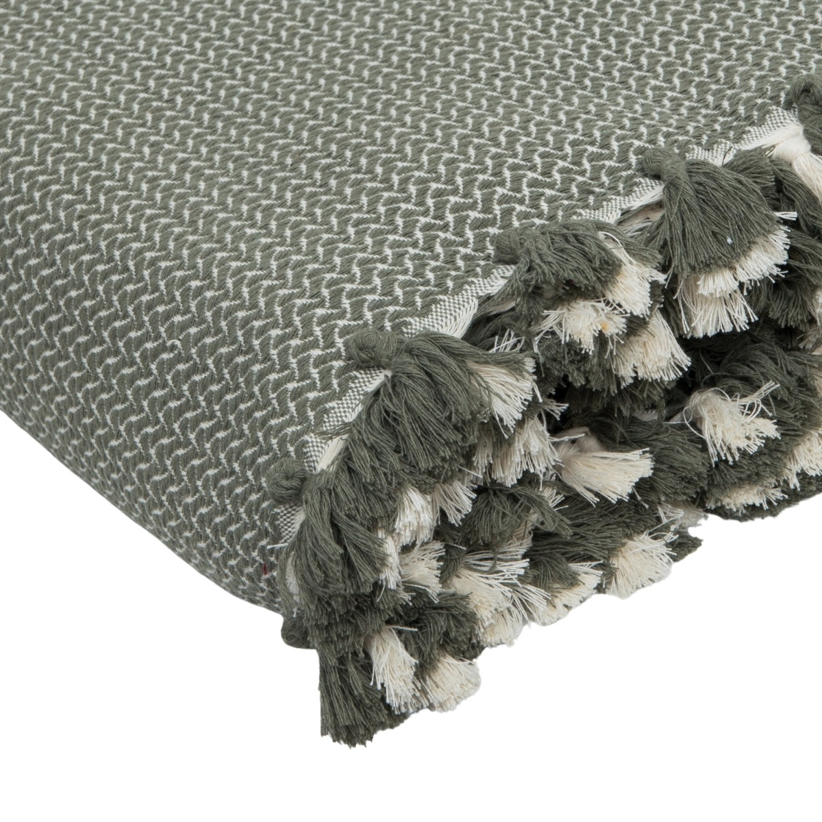 Plaid coton vert olive VERBIER - 130x170 cm