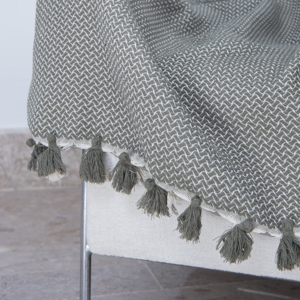 Plaid coton vert olive VERBIER - 130x170 cm