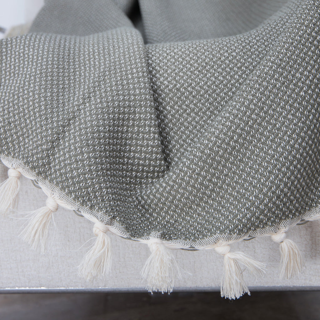 Plaid coton vert olive ZERMATT - 130x170 cm