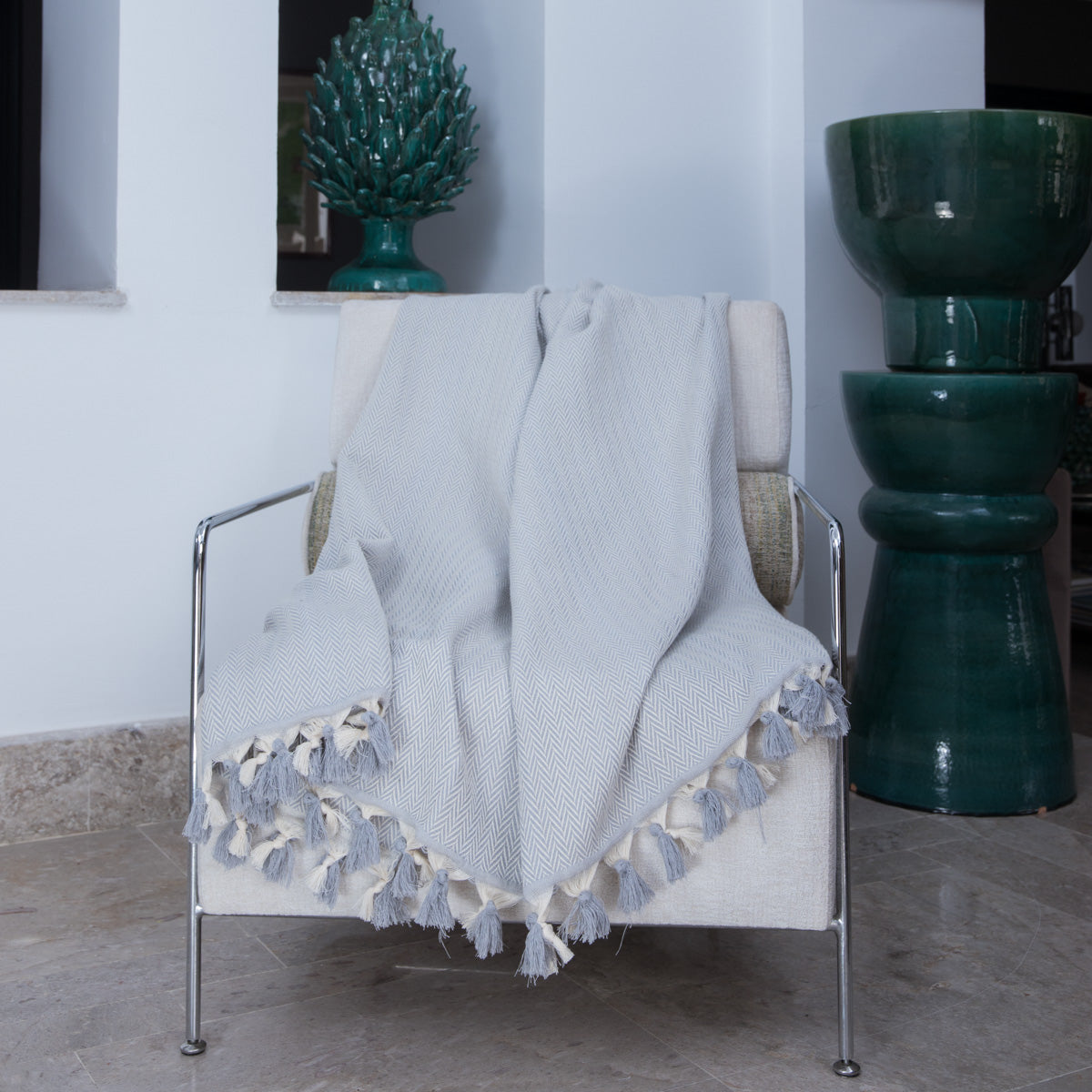 Plaid coton gris perle MEGEVE