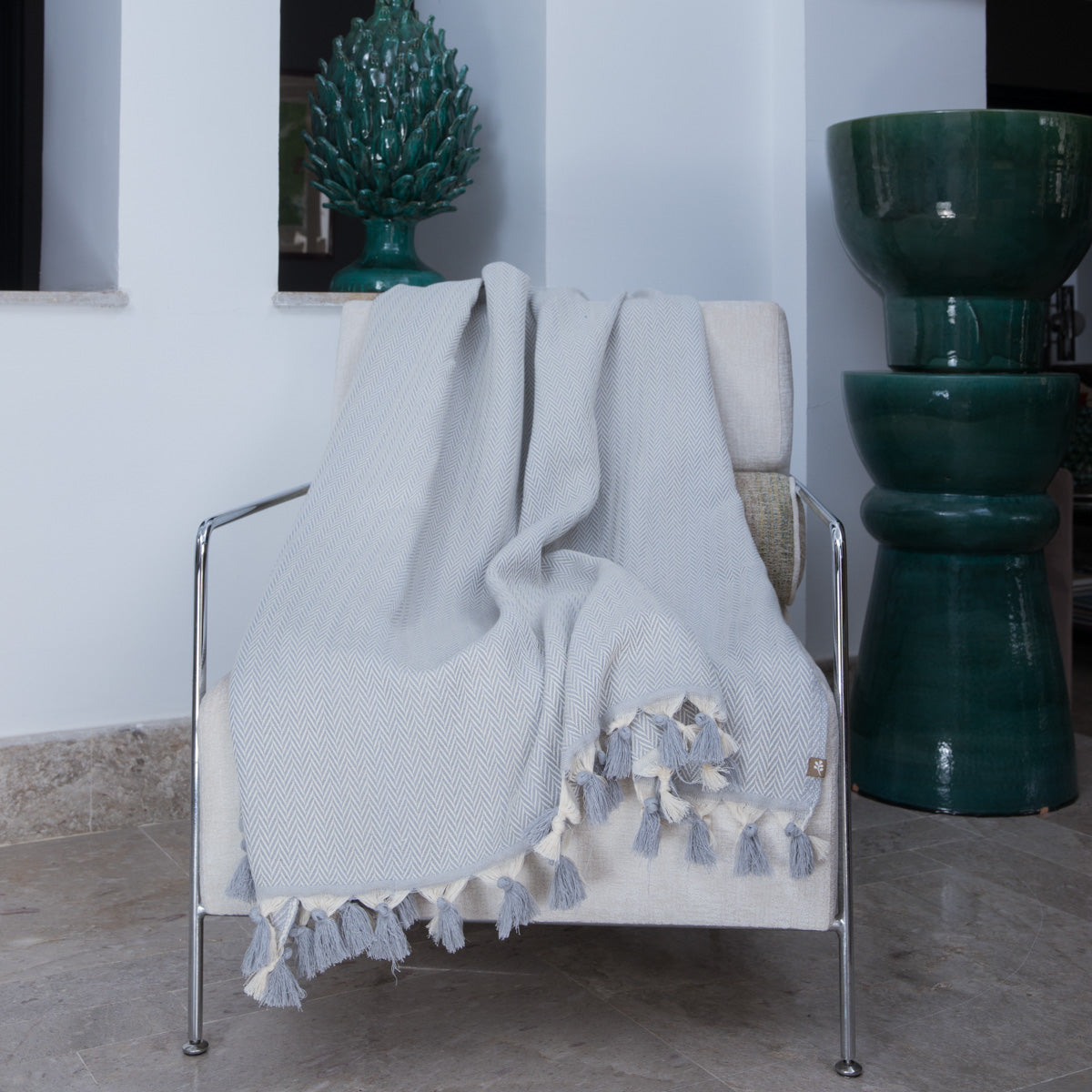 Plaid coton gris perle MEGEVE - 130x170 cm