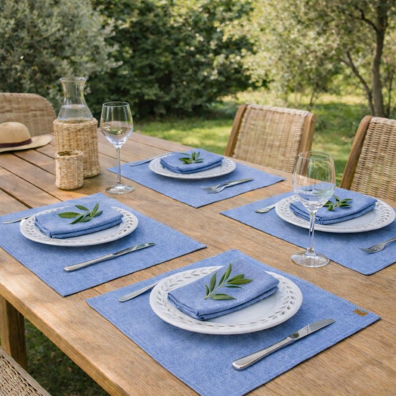 Set de table (x4) coton 35x50 COLETTE - bleu grec