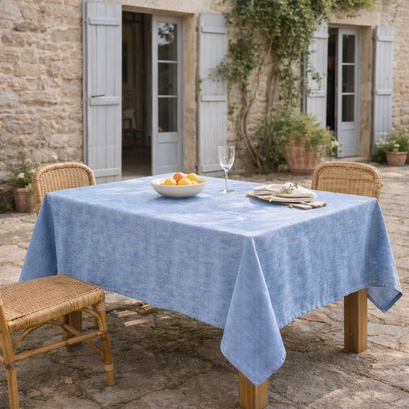 Nappe + 8 serviettes coton 180x350 COLETTE - bleu grec