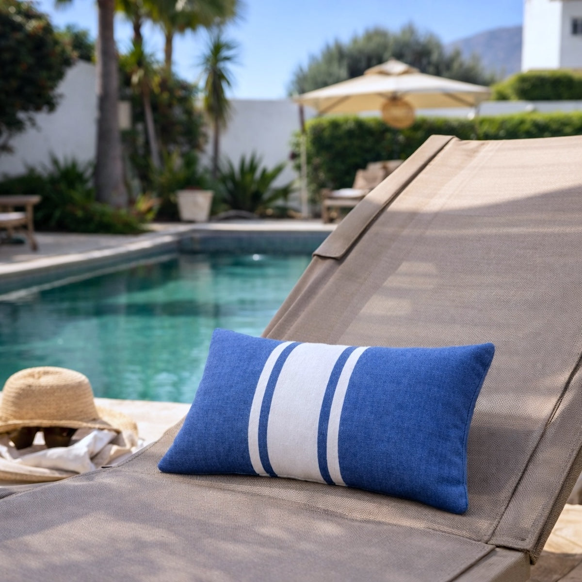 coussin de plage coton 39x25 ST TROPEZ - bleu grec