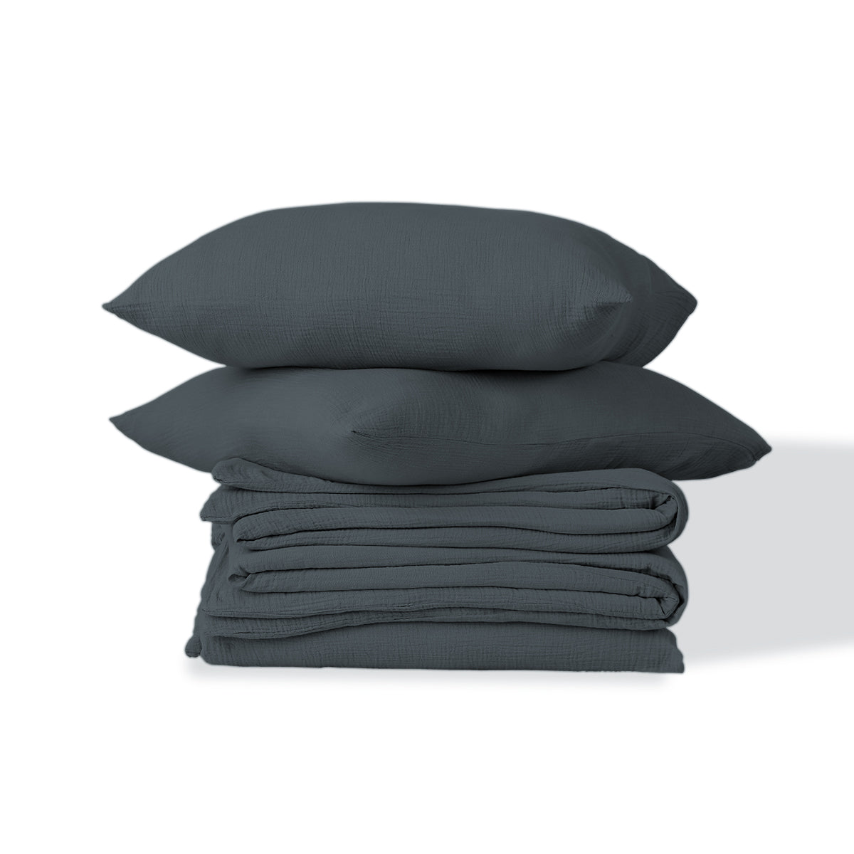 Parure + taies 50x70 gaze de coton bleu orage CARLA