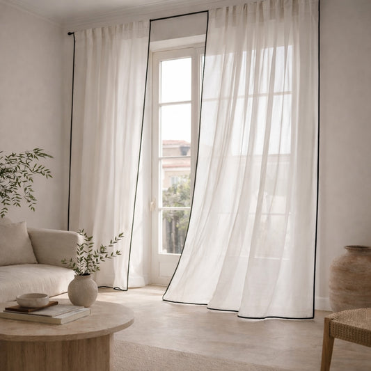 Voilage à passants (x2) voile de coton bio 140x260 BRUMA - blanc / noir