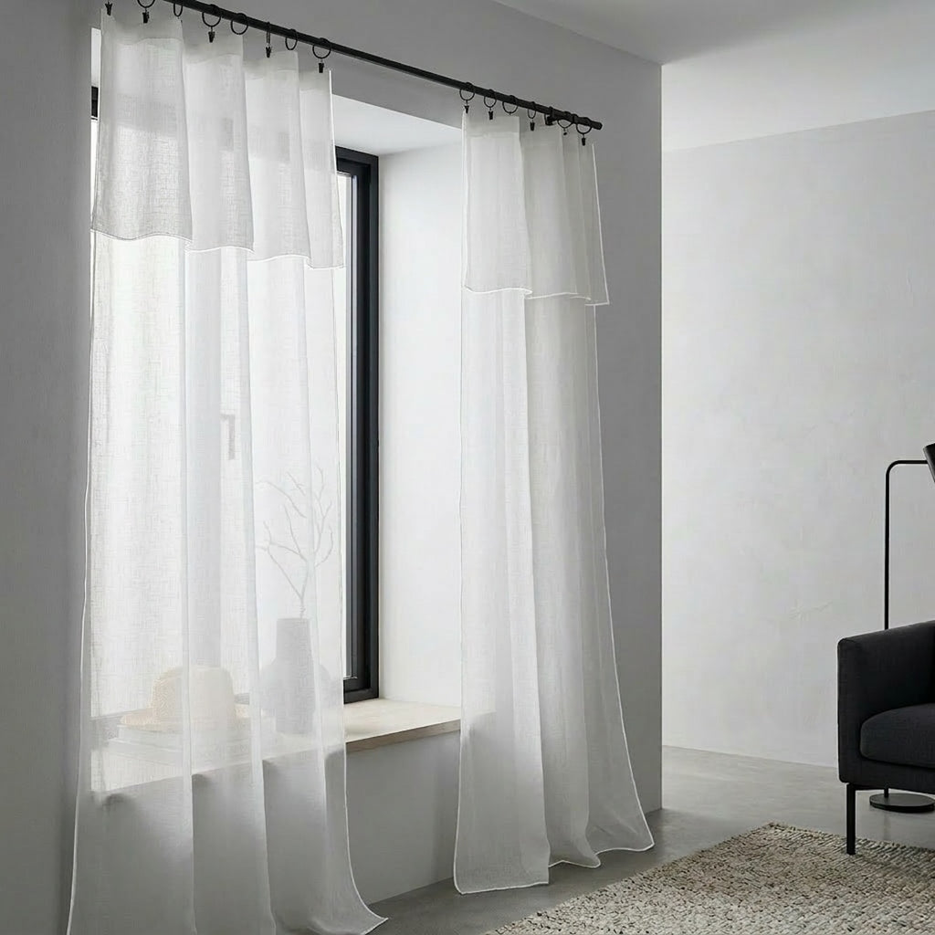 Voilage panneau (x2) voile de coton bio 140x290 BRUMA - blanc / blanc