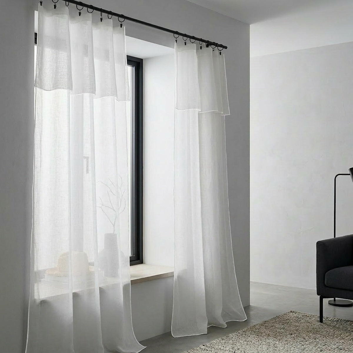 Voilage panneau (x2) voile de coton bio 140x290 BRUMA - blanc / blanc