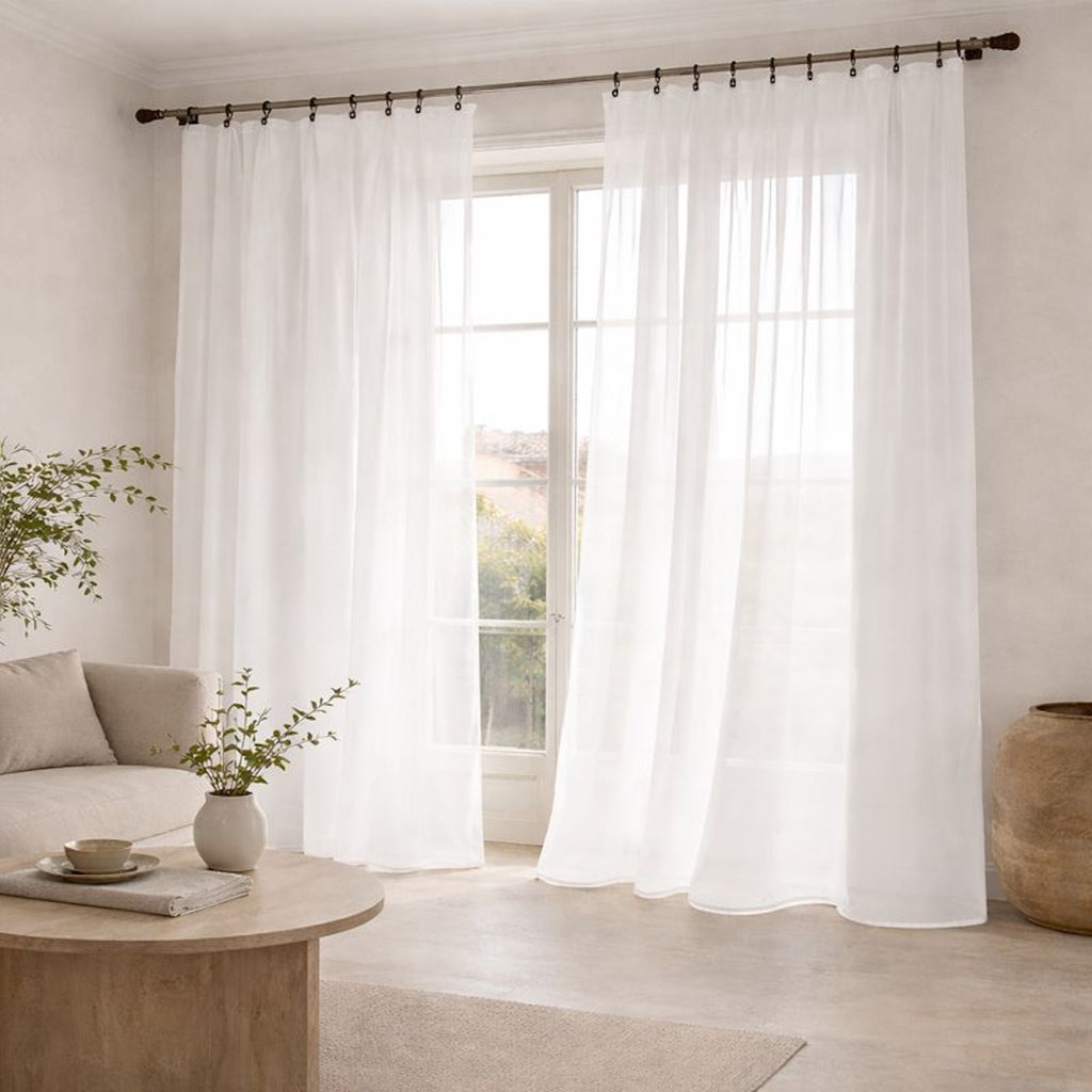 Voilage panneau (x2) voile de coton bio 140x290 BRUMA - blanc / blanc