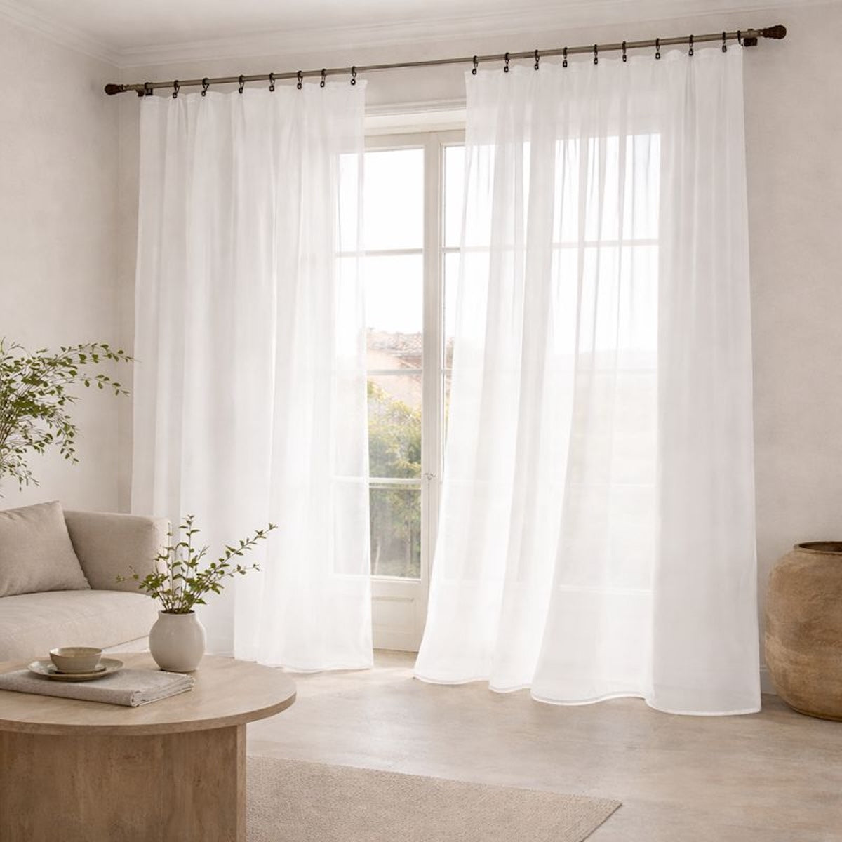 Voilage panneau (x2) voile de coton bio 140x290 BRUMA - blanc / blanc