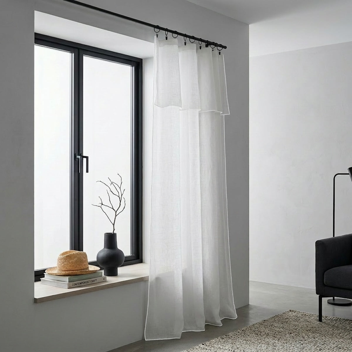 Voilage panneau (x2) voile de coton bio 140x290 BRUMA - blanc / blanc