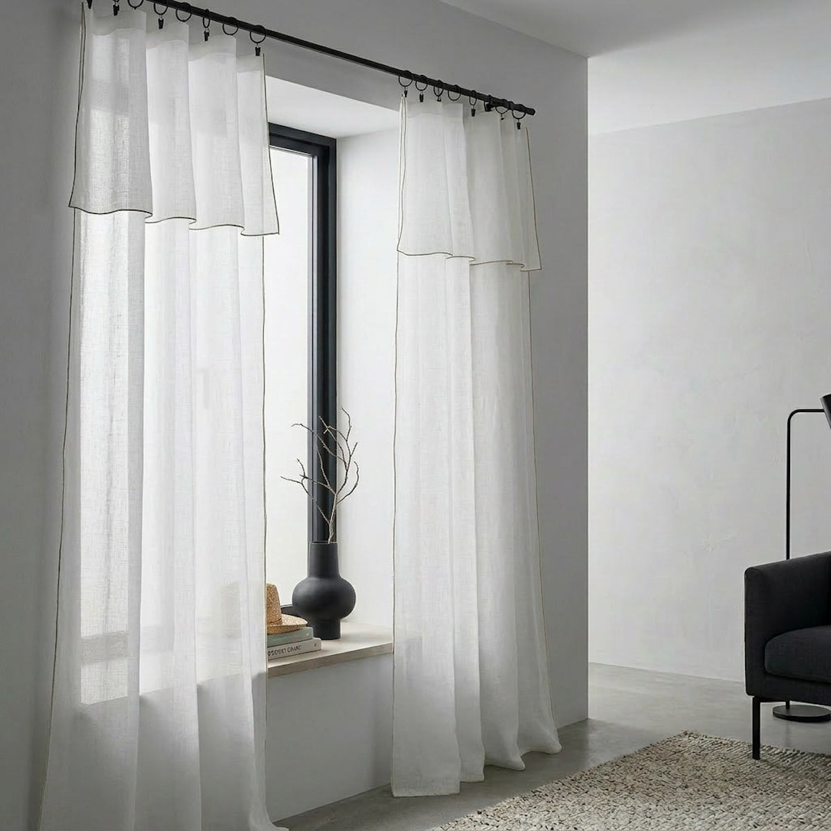 Voilage panneau (x2) voile de coton bio 140x290 BRUMA - blanc / grège