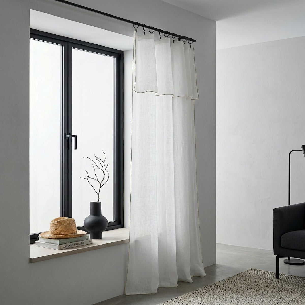 Voilage panneau (x2) voile de coton bio 140x290 BRUMA - blanc / grège