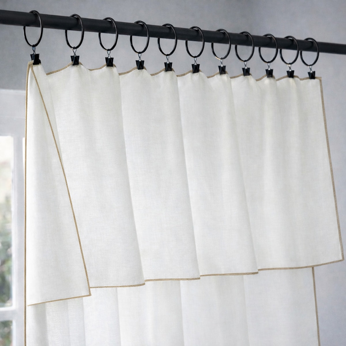Voilage panneau (x2) voile de coton bio 140x290 BRUMA - blanc / grège