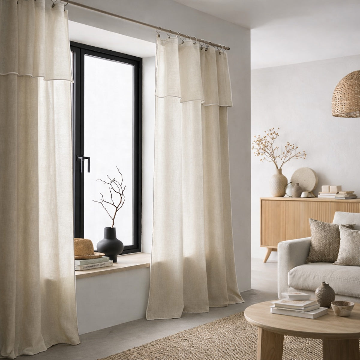 Voilage panneau (x2) voile de coton bio 140x290 BRUMA - grège / grège