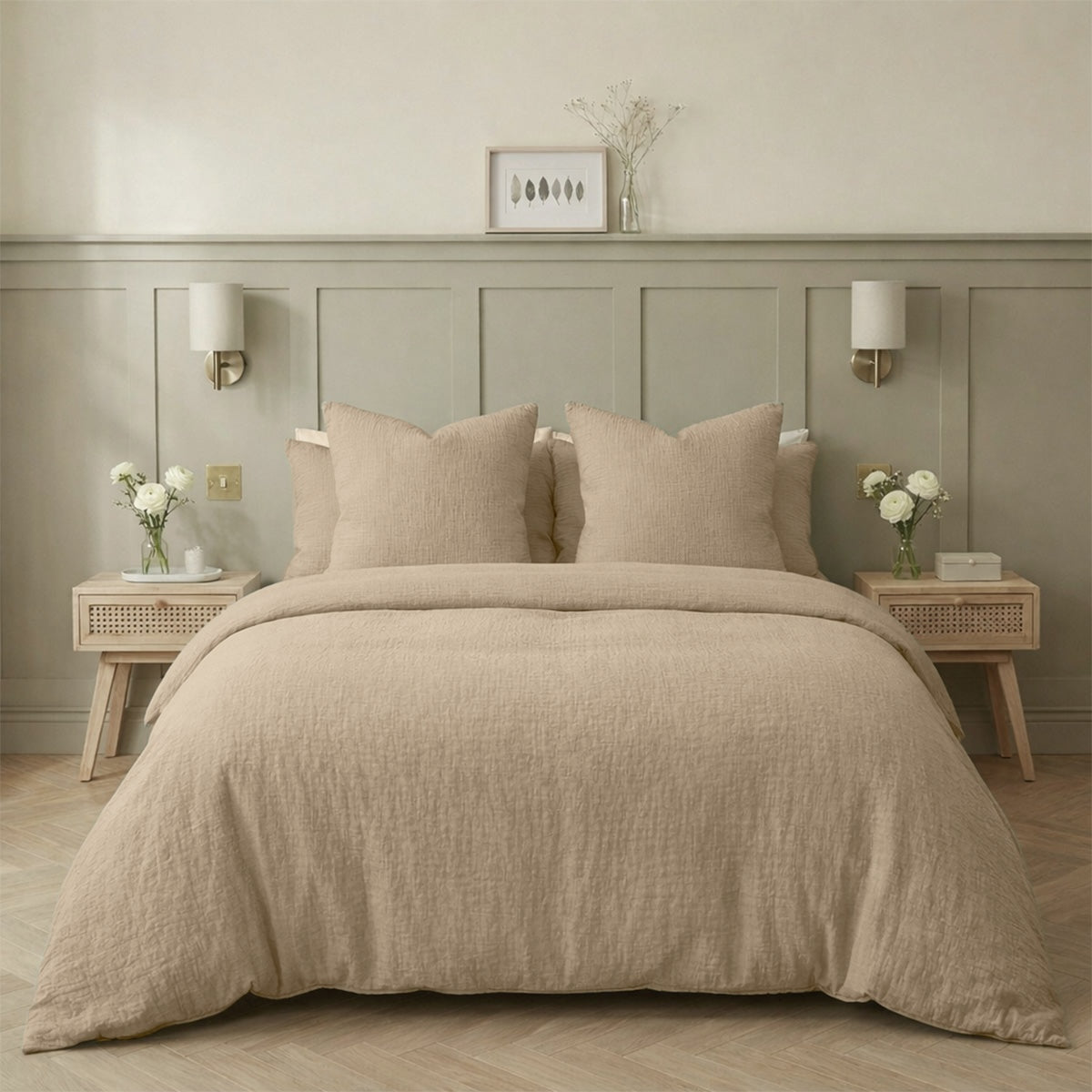 Drap plat gaze de coton 240x300 ALMA beige clair
