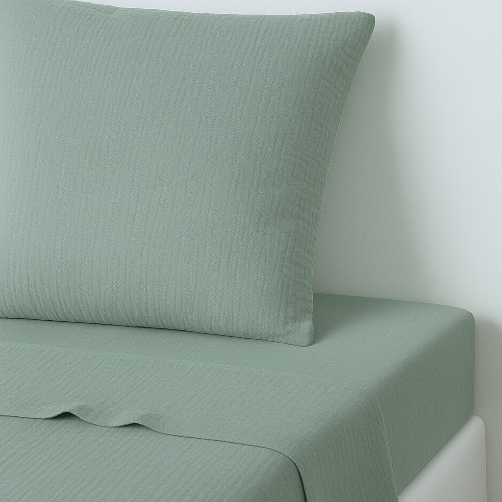 Drap plat gaze de coton 270x300 ALMA vert céladon