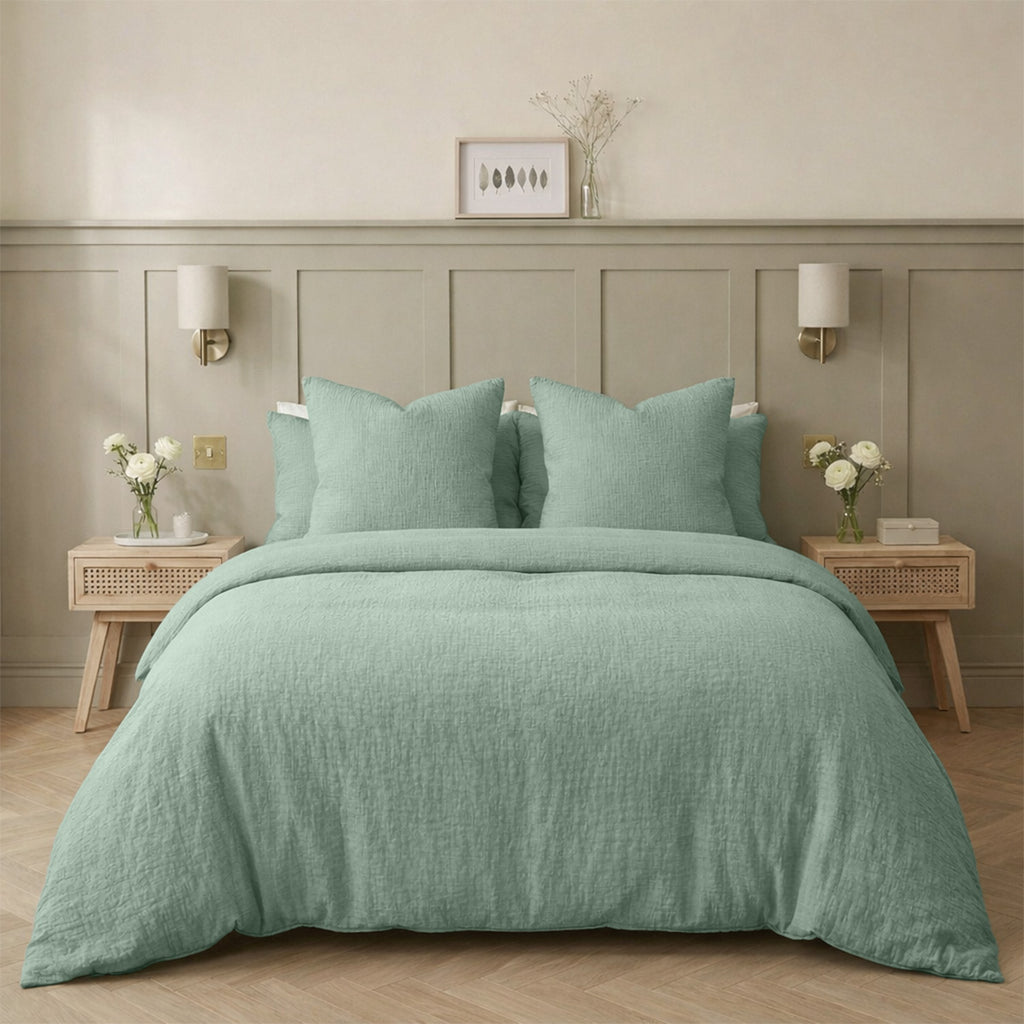 Drap plat gaze de coton 270x300 ALMA vert céladon