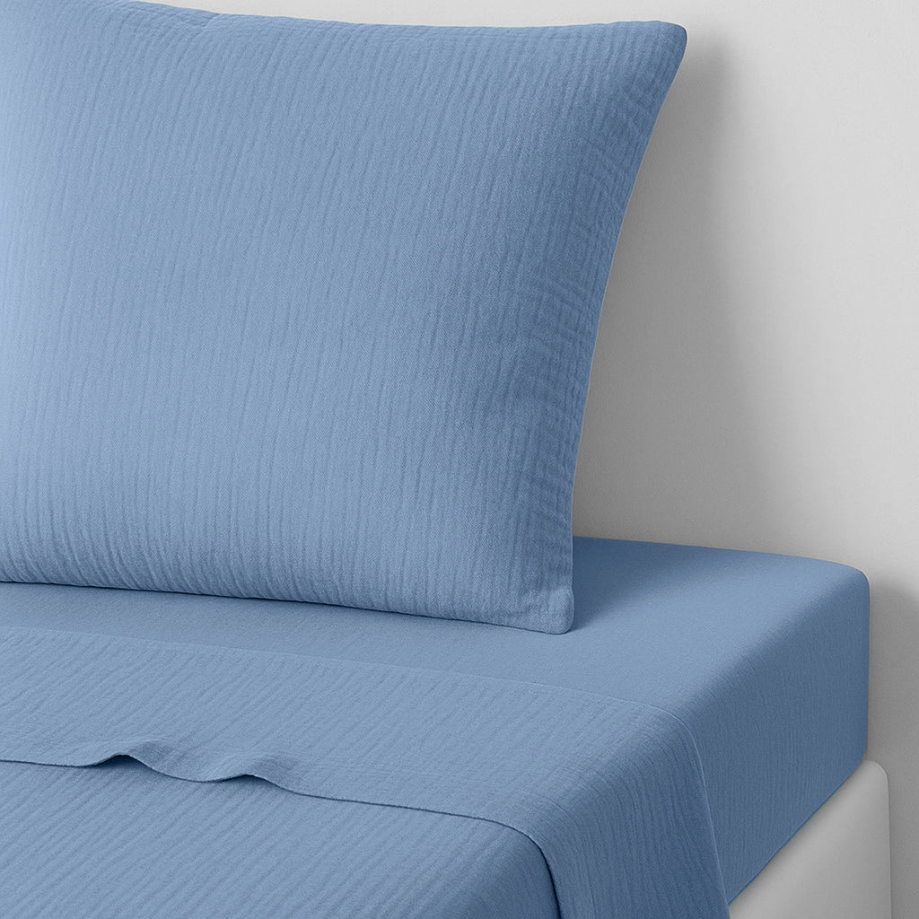 Drap plat gaze de coton 270x300 ALMA bleu