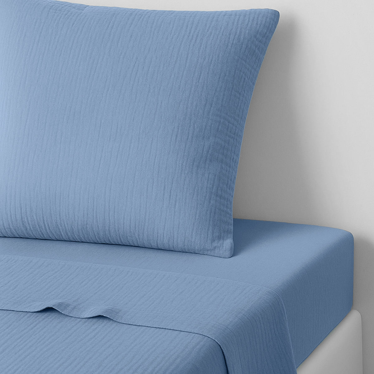 Drap plat gaze de coton 270x300 ALMA bleu