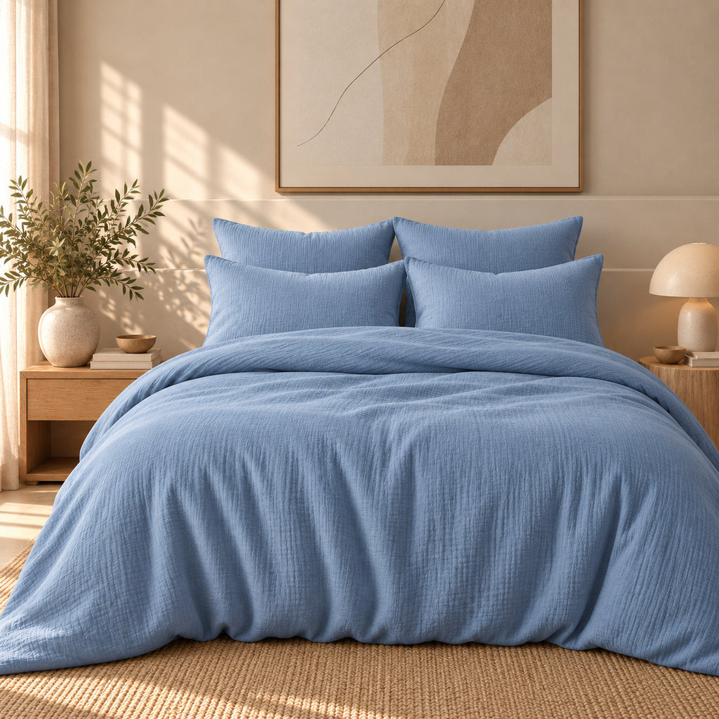Drap plat gaze de coton 270x300 ALMA bleu