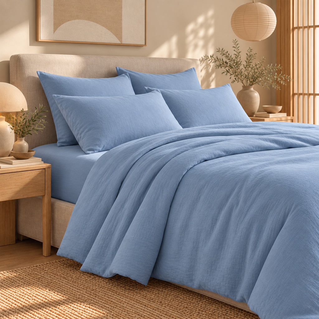 Drap plat gaze de coton 270x300 ALMA bleu