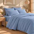 Drap plat gaze de coton 270x300 ALMA bleu