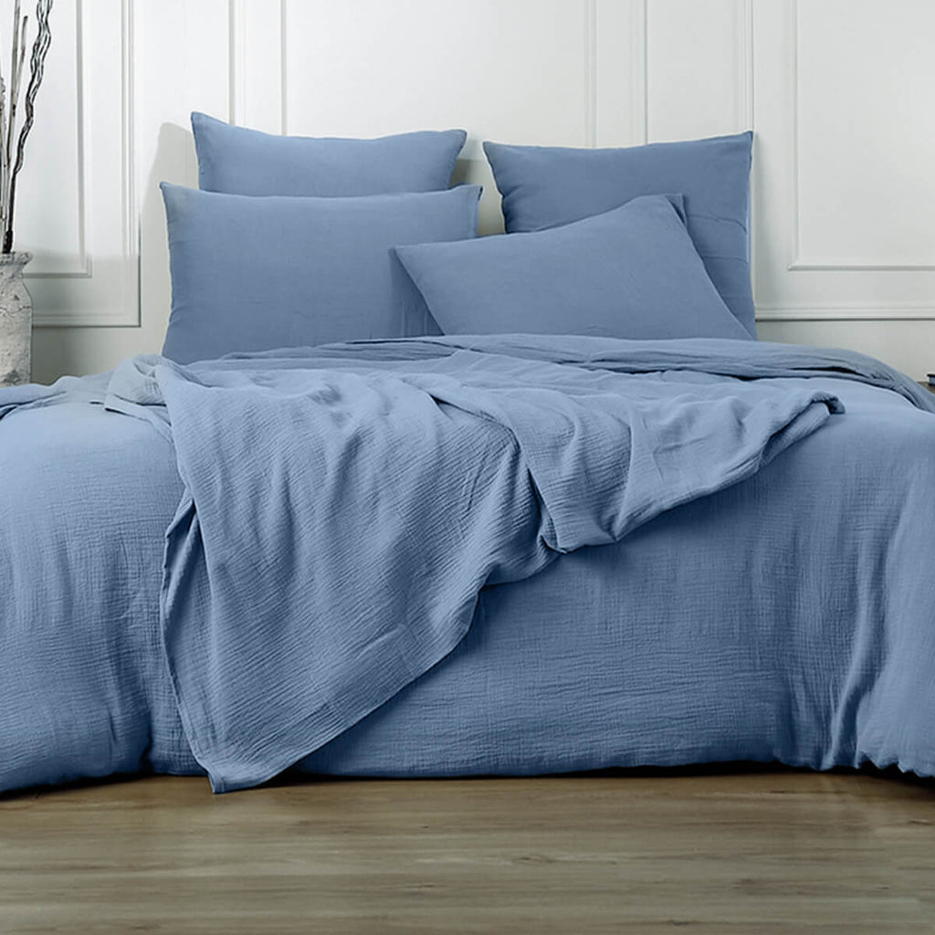 Housse de couette gaze de coton bleu ALMA 260x240