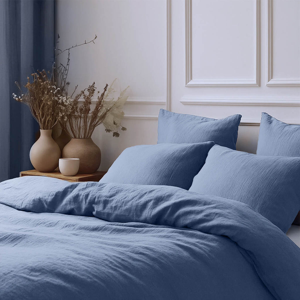 Housse de couette gaze de coton bleu ALMA 260x240