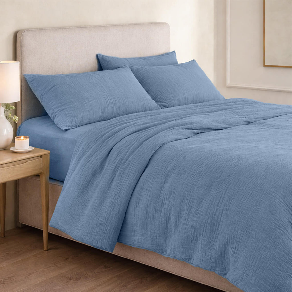 Housse de couette gaze de coton bleu ALMA 260x240