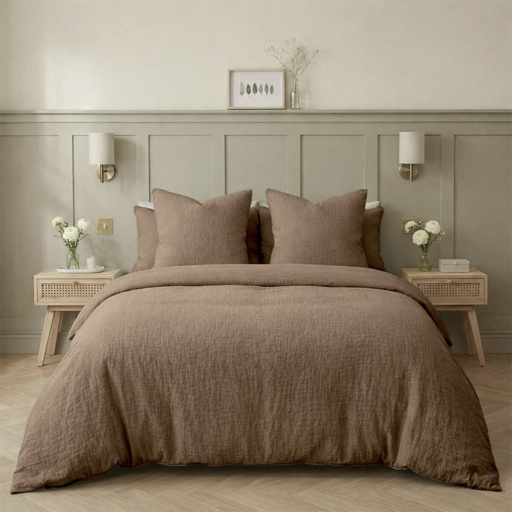 Housse de couette gaze de coton taupe clair ALMA 260x240